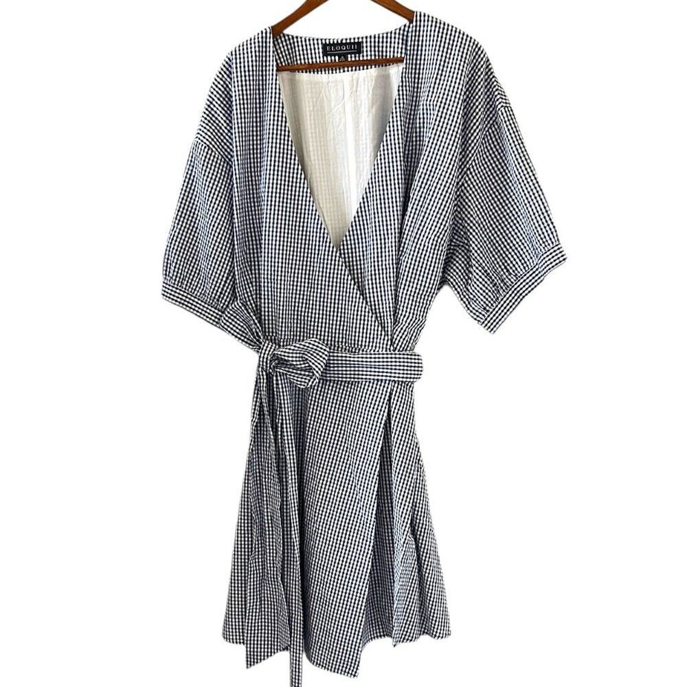 Eloquii NEW Navy & White Gingham Wrap Dress Size 26